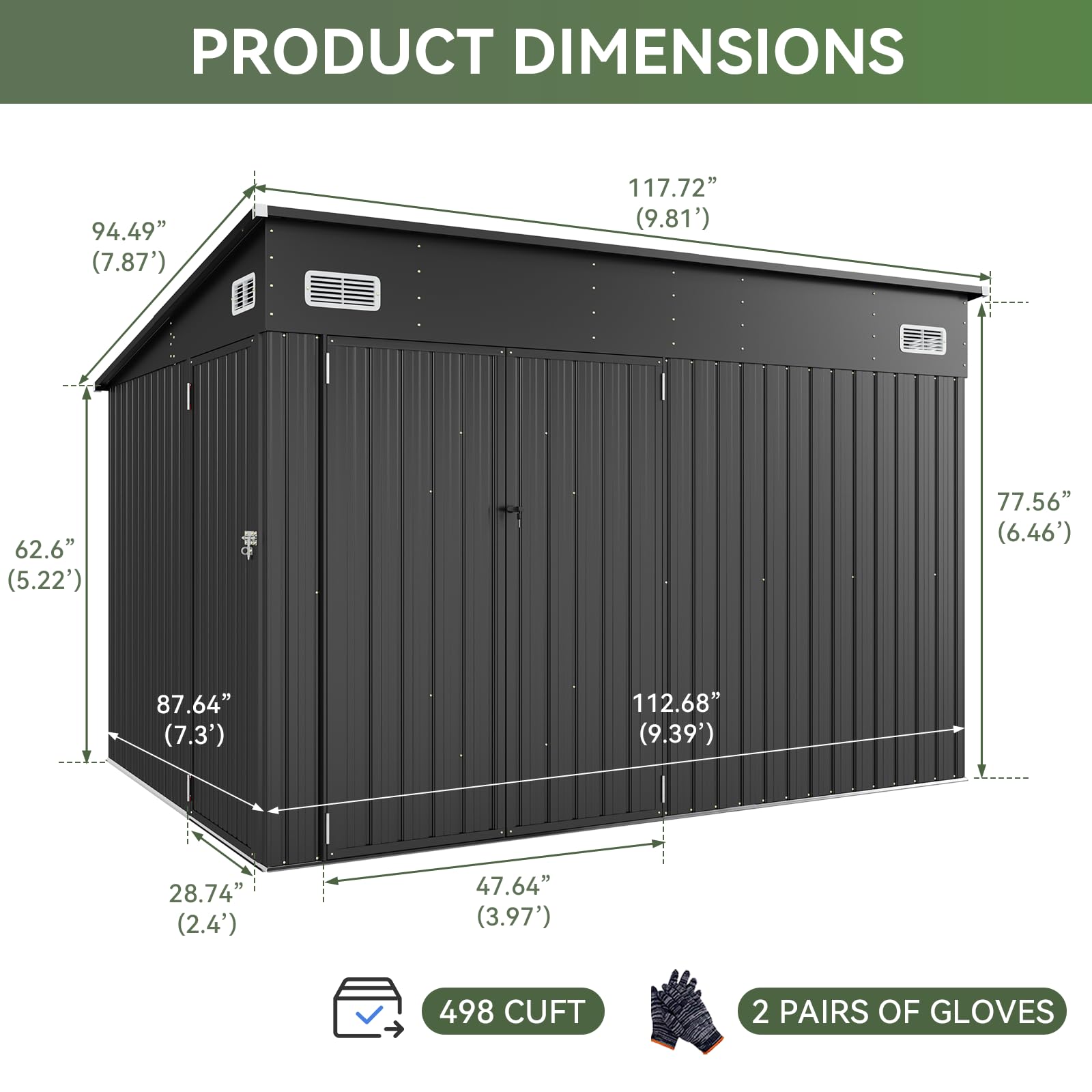Amazon.com : Aoxun 9.4' x 7.3' Shed 360 CU.FT Outdoor Waterproof